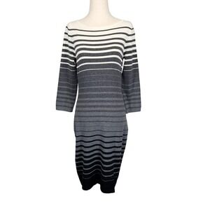 Lauren Ralph Lauren Dress Womens‎ Medium Gray Black White Striped Knit Pullover
